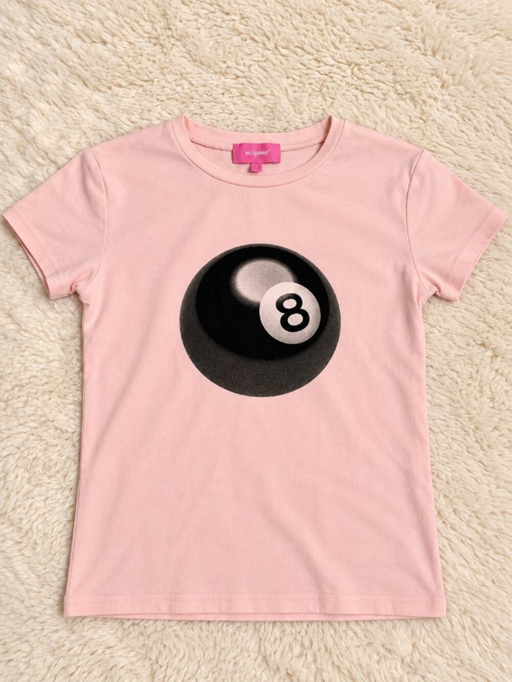 Edikted Women’s Pink 8 Ball Graphic Baby Tee Size Small Y2K Fitted T Shirt
